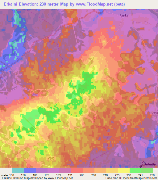 Erkalni,Latvia Elevation Map