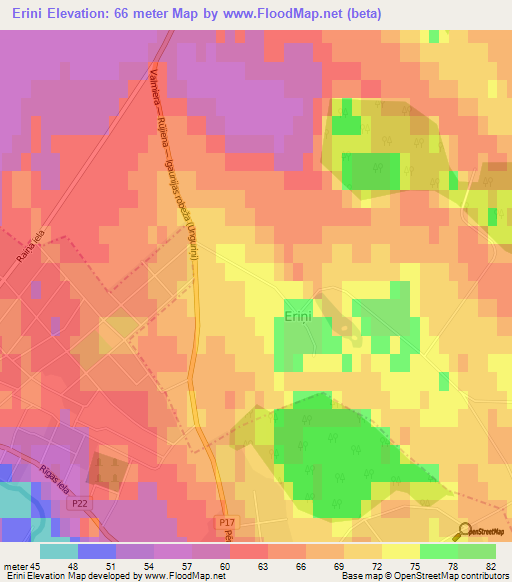 Erini,Latvia Elevation Map