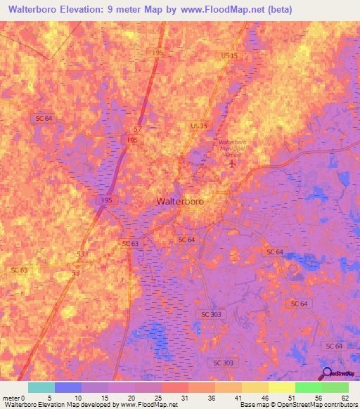 Walterboro,US Elevation Map