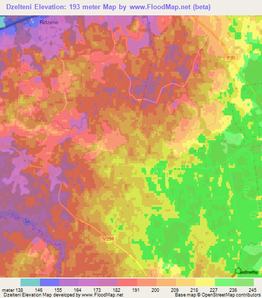 Dzelteni,Latvia Elevation Map