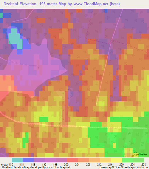 Dzelteni,Latvia Elevation Map