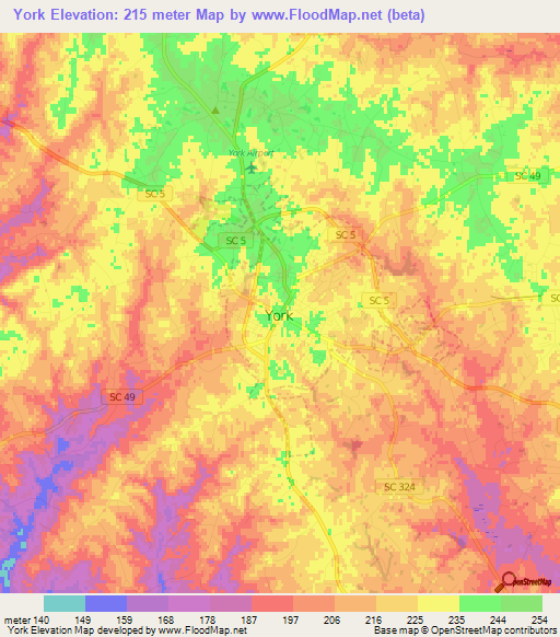 York,US Elevation Map