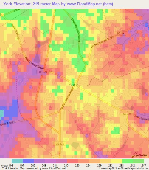 York,US Elevation Map