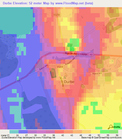 Durbe,Latvia Elevation Map