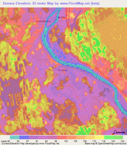 Dunava,Latvia Elevation Map