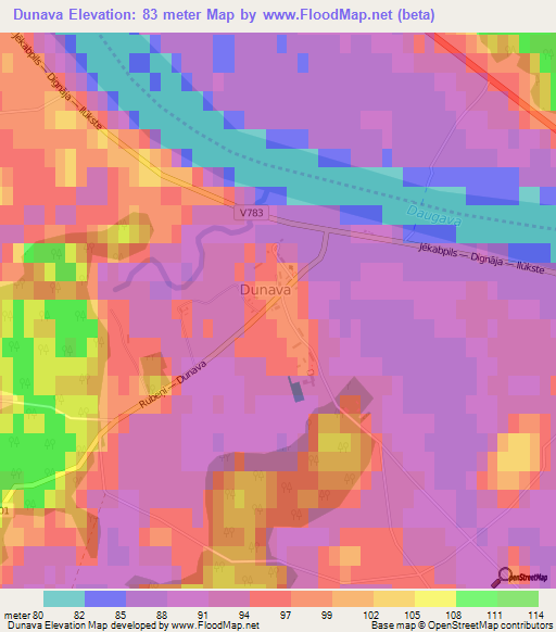 Dunava,Latvia Elevation Map