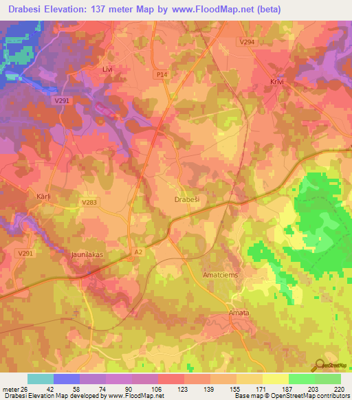 Drabesi,Latvia Elevation Map