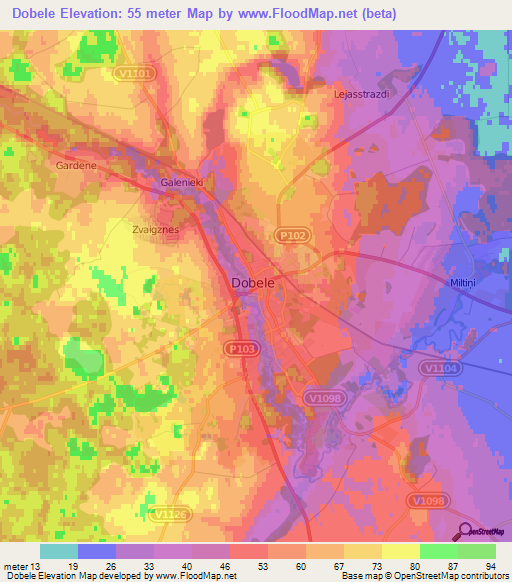 Dobele,Latvia Elevation Map