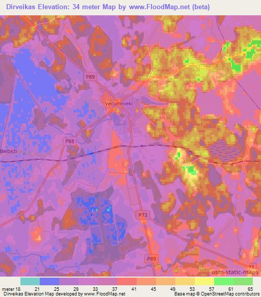 Dirveikas,Latvia Elevation Map