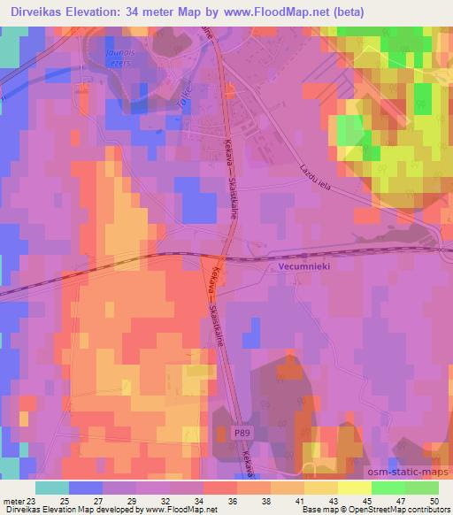 Dirveikas,Latvia Elevation Map