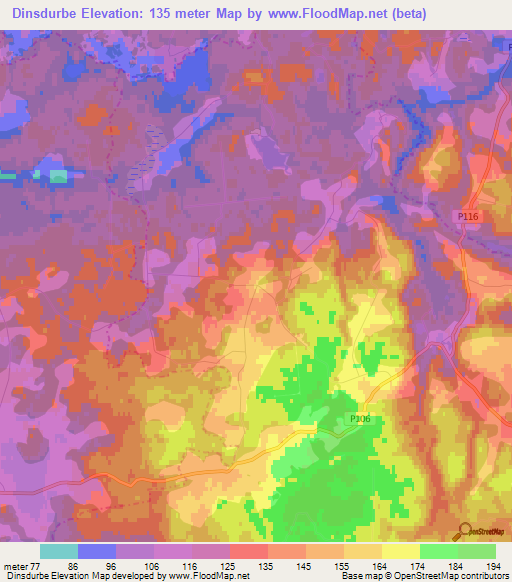 Dinsdurbe,Latvia Elevation Map