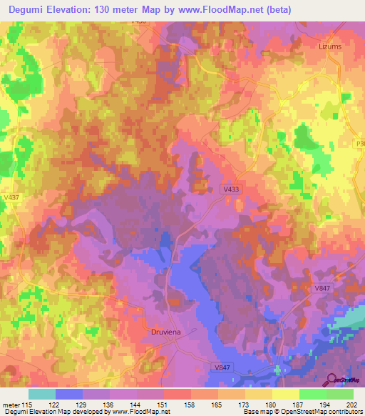 Degumi,Latvia Elevation Map