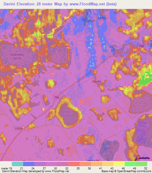 Davini,Latvia Elevation Map