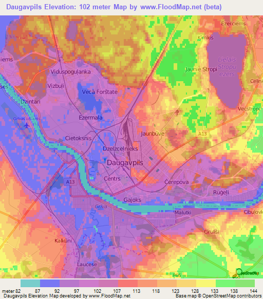 Daugavpils,Latvia Elevation Map