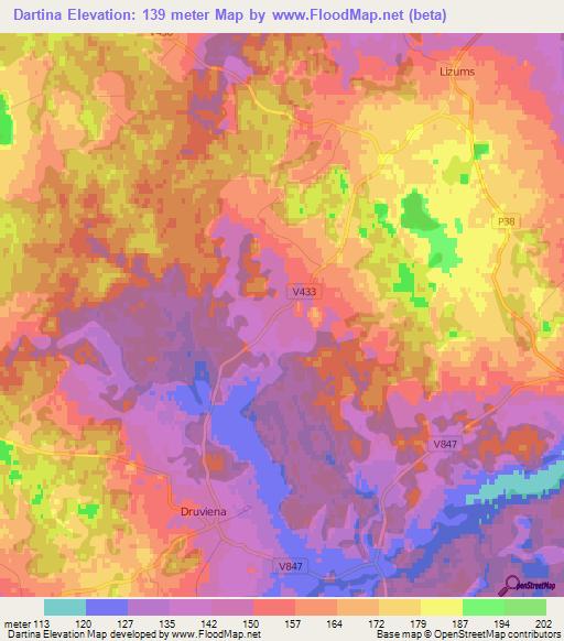 Dartina,Latvia Elevation Map