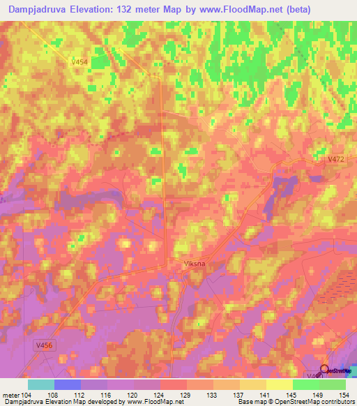 Dampjadruva,Latvia Elevation Map