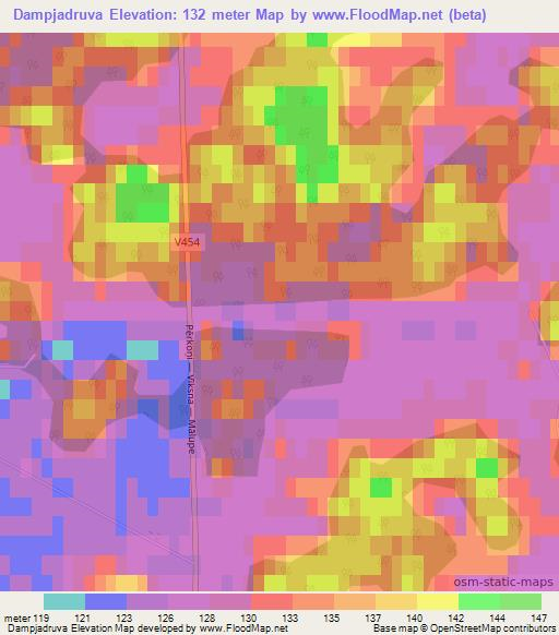 Dampjadruva,Latvia Elevation Map