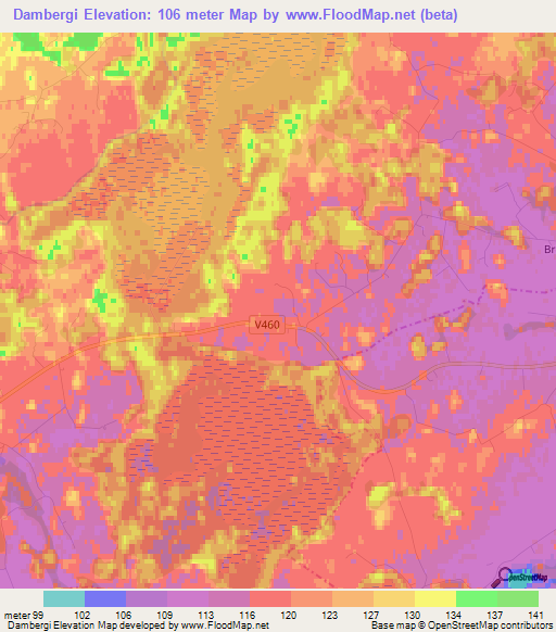 Dambergi,Latvia Elevation Map