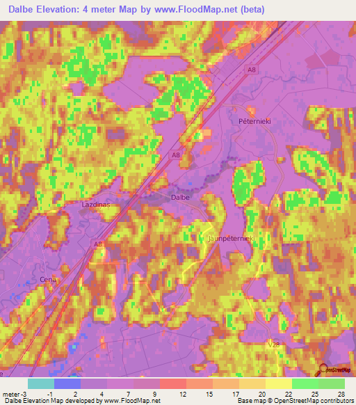 Dalbe,Latvia Elevation Map