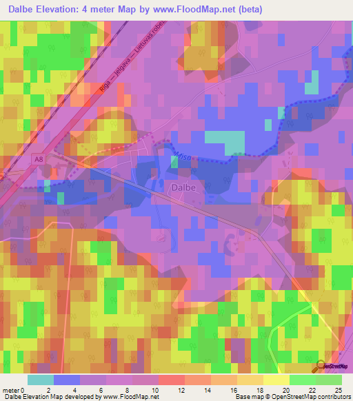 Dalbe,Latvia Elevation Map