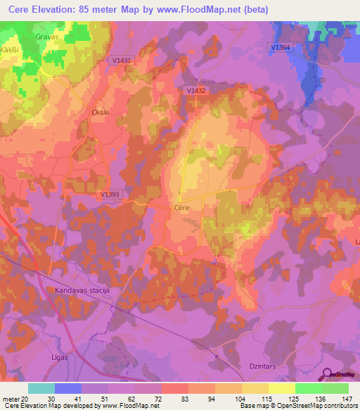 Cere,Latvia Elevation Map