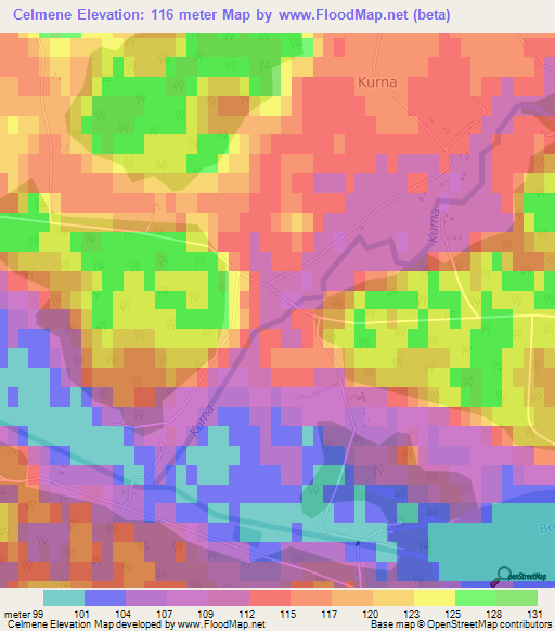 Celmene,Latvia Elevation Map