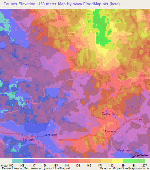 Caunes,Latvia Elevation Map