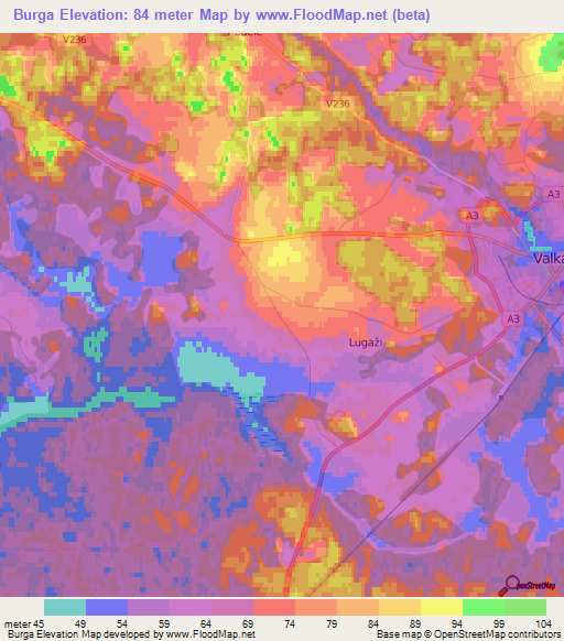 Burga,Latvia Elevation Map