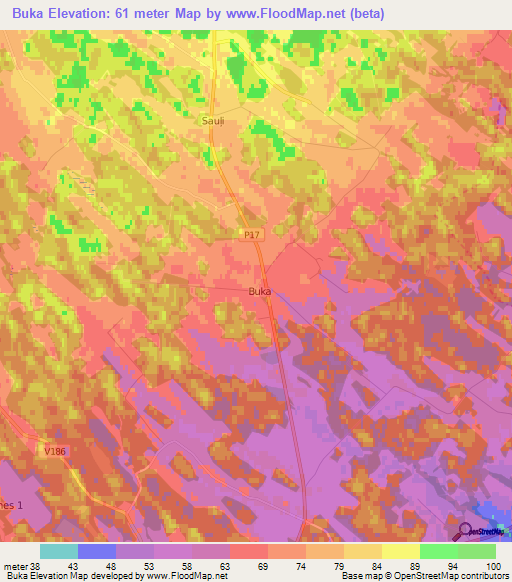 Buka,Latvia Elevation Map