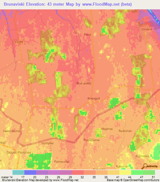 Brunaviski,Latvia Elevation Map