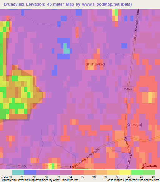 Brunaviski,Latvia Elevation Map