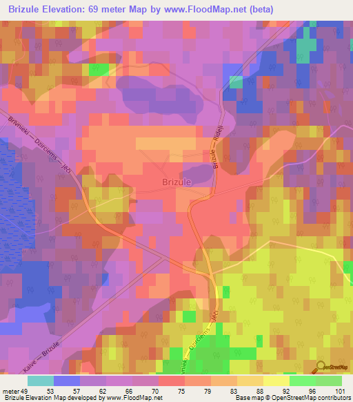 Brizule,Latvia Elevation Map