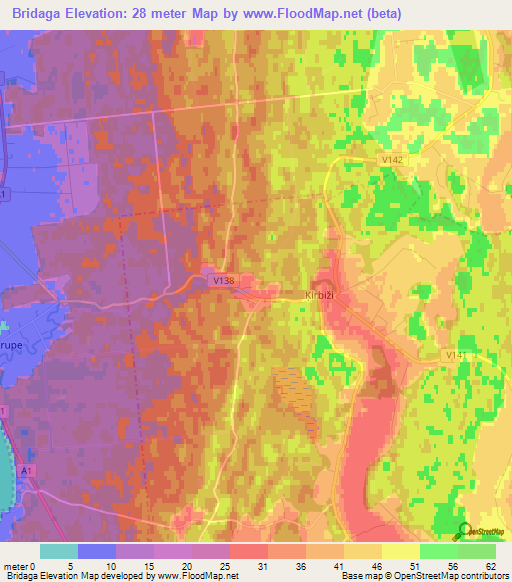 Bridaga,Latvia Elevation Map