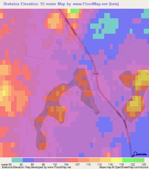 Breksina,Latvia Elevation Map