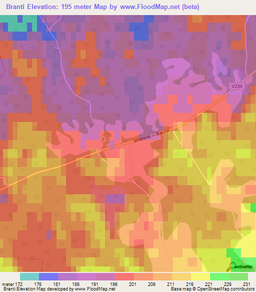 Branti,Latvia Elevation Map