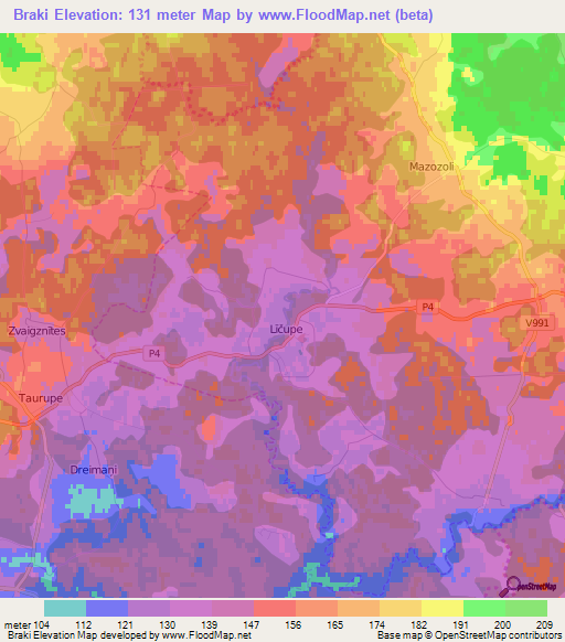 Braki,Latvia Elevation Map