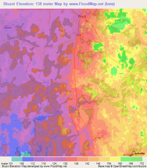 Bluzni,Latvia Elevation Map