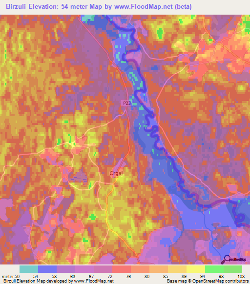 Birzuli,Latvia Elevation Map