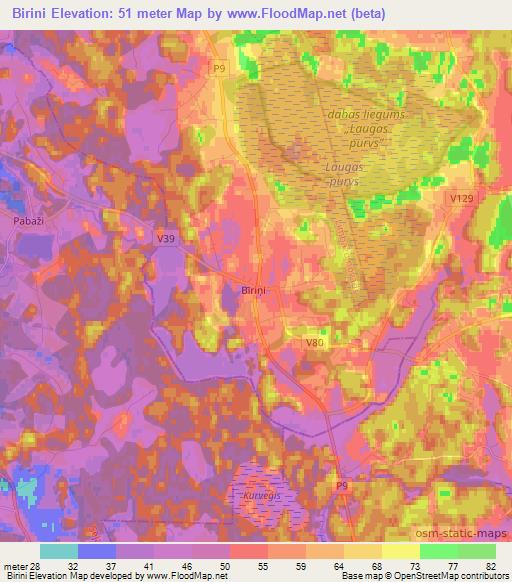 Birini,Latvia Elevation Map