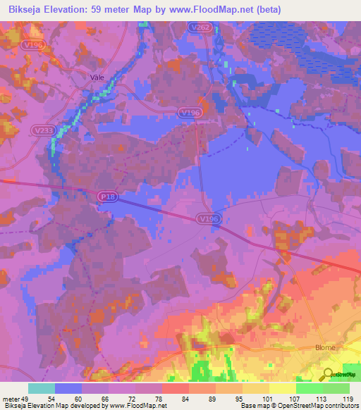 Bikseja,Latvia Elevation Map