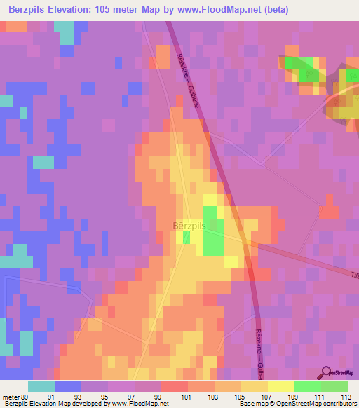 Berzpils,Latvia Elevation Map