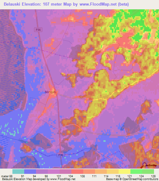 Belauski,Latvia Elevation Map