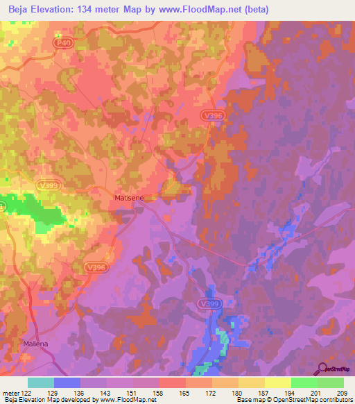 Beja,Latvia Elevation Map