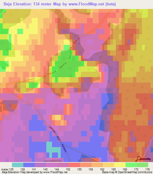 Beja,Latvia Elevation Map