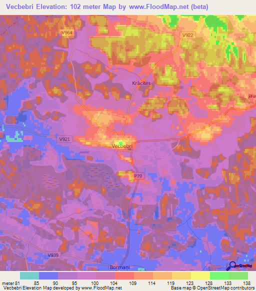 Vecbebri,Latvia Elevation Map