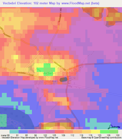 Vecbebri,Latvia Elevation Map