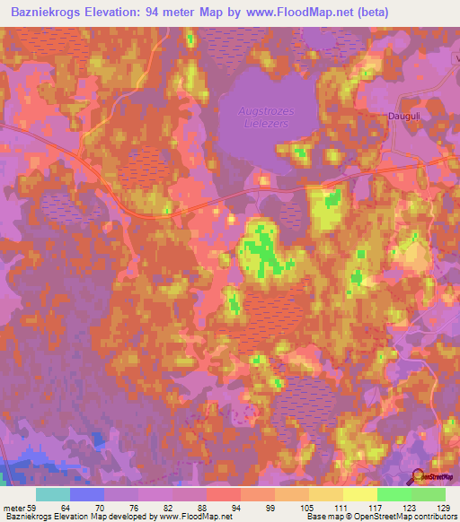 Bazniekrogs,Latvia Elevation Map