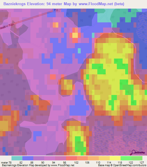 Bazniekrogs,Latvia Elevation Map