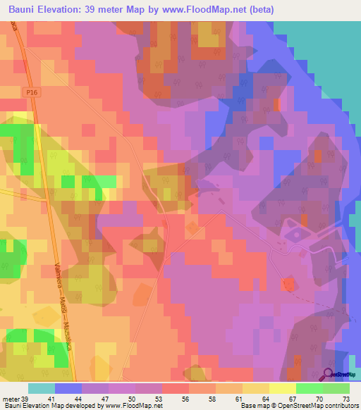 Bauni,Latvia Elevation Map