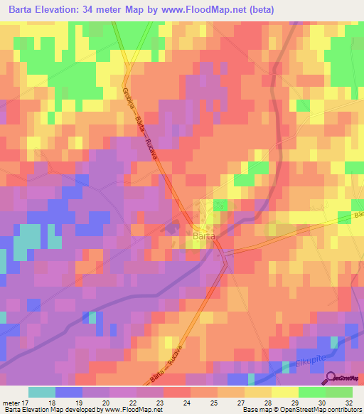 Barta,Latvia Elevation Map